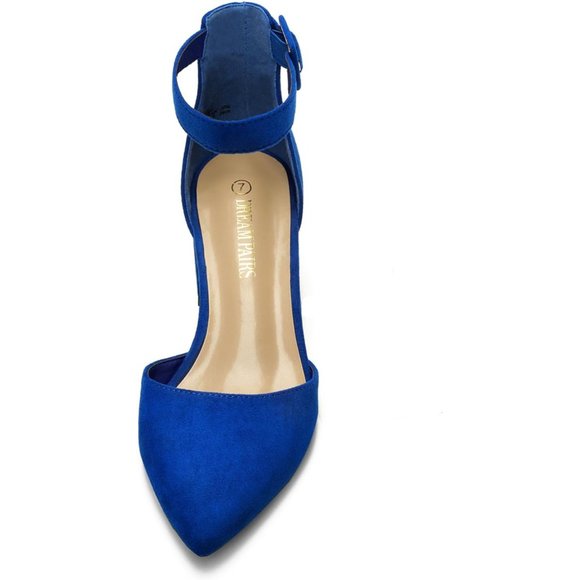 Women Pointed Toe Low Chunky Heels Pump Royal Blue Non-Slip Outsole Shoes - Picture 2 of 9